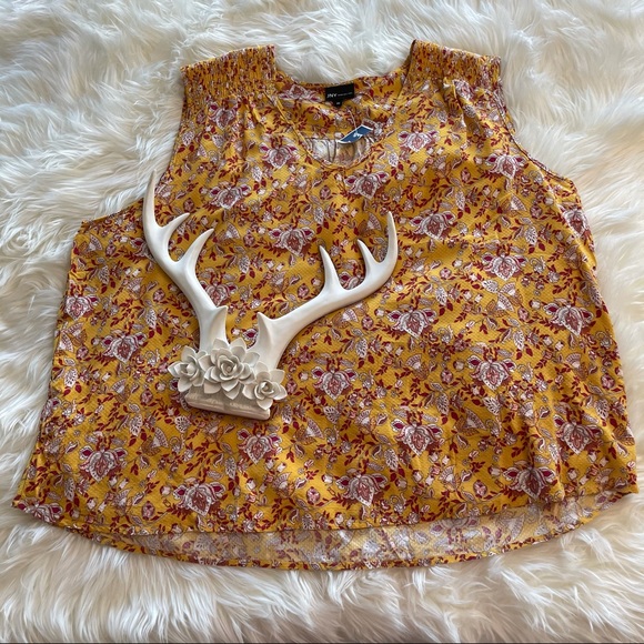 3/$30 Jones New York Womens Yellow Sleeveless Floral Print Pattern Top Size 3X - Picture 2 of 12